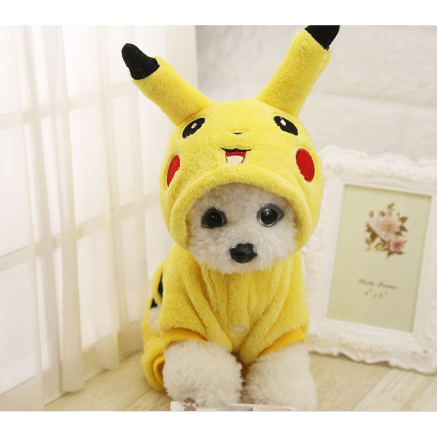 Áo chó mèo thú cưng màu vàng pikachu chất liệu vải bông mịn cực đáng yêu cho pet từ 0,5kg đến 10kg