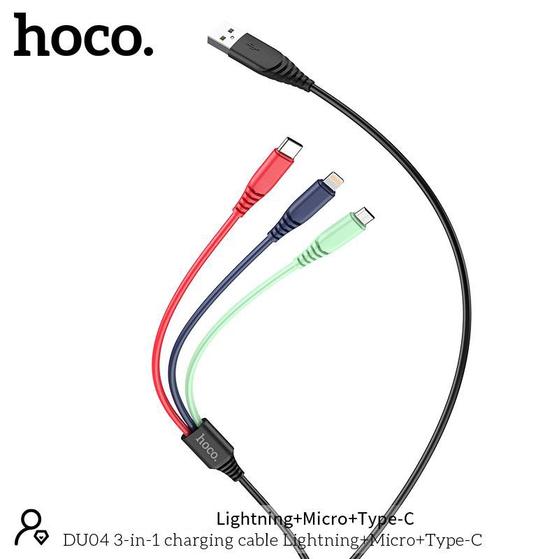 DÂY SẠC Hoco DU04 cho iPhone iPad Samsung Oppo Xiaomi..., cổng Lightning-Micro USB-Type C, sạc nhanh 3A, dài 120cm