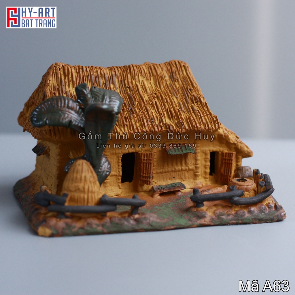 Tiểu cảnh hồ cá, bể cá cảnh, mô hình gốm nhà rơm cây chuối trang trí hòn non bộ chậu cây bonsai