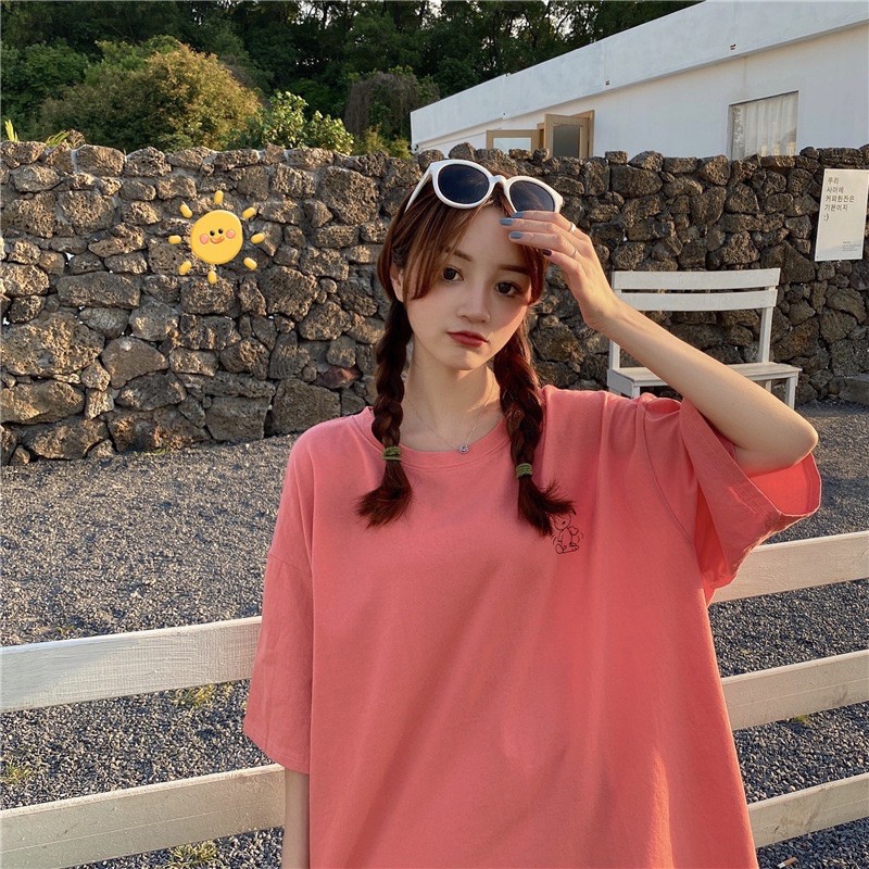 Áo phông nữ tay lỡ dáng HÌNH CÚN suông unisex chất cotton thấm hút mồ hôi phom rộng AP3934 | BigBuy360 - bigbuy360.vn