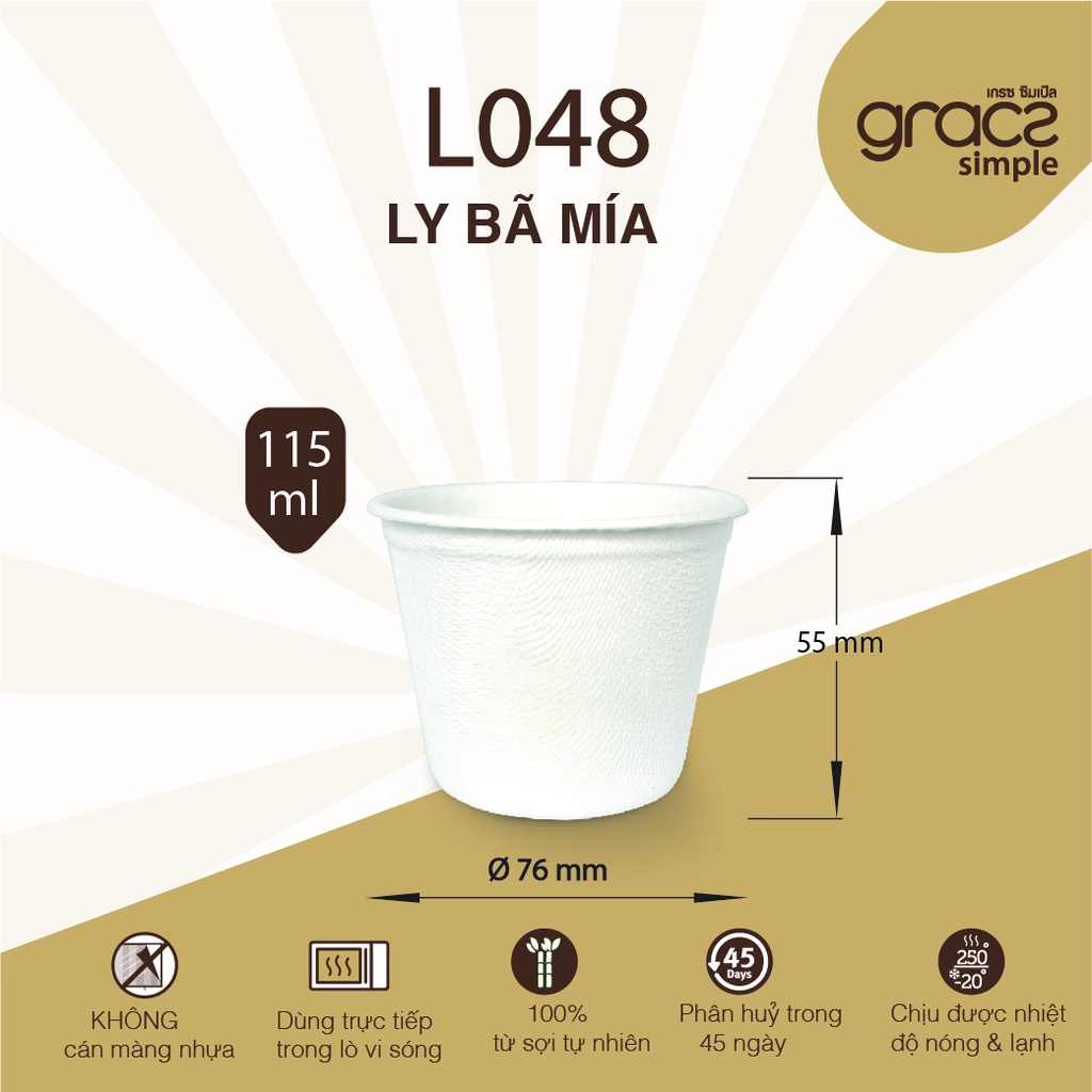 Chén bã mía Gracz 115ml mã L048