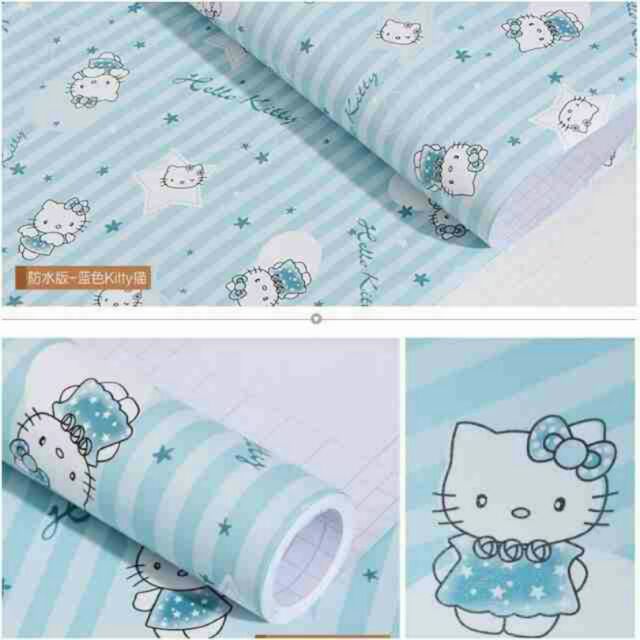 Giấy dán tường Kitty xanh loại xịn