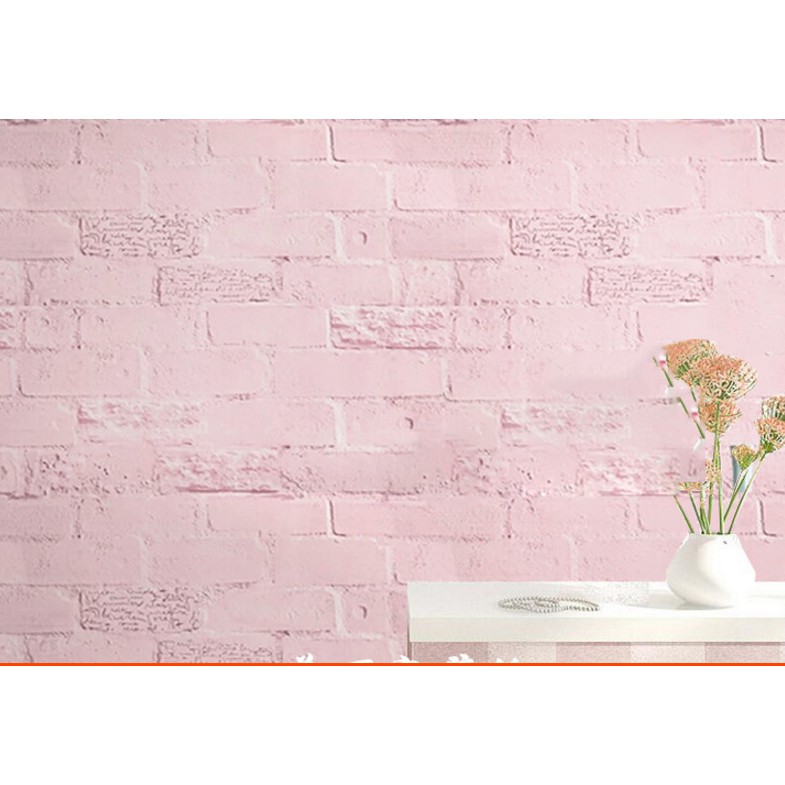 Giấy dán tường gạch hồng in chữ (khổ 0.45m)