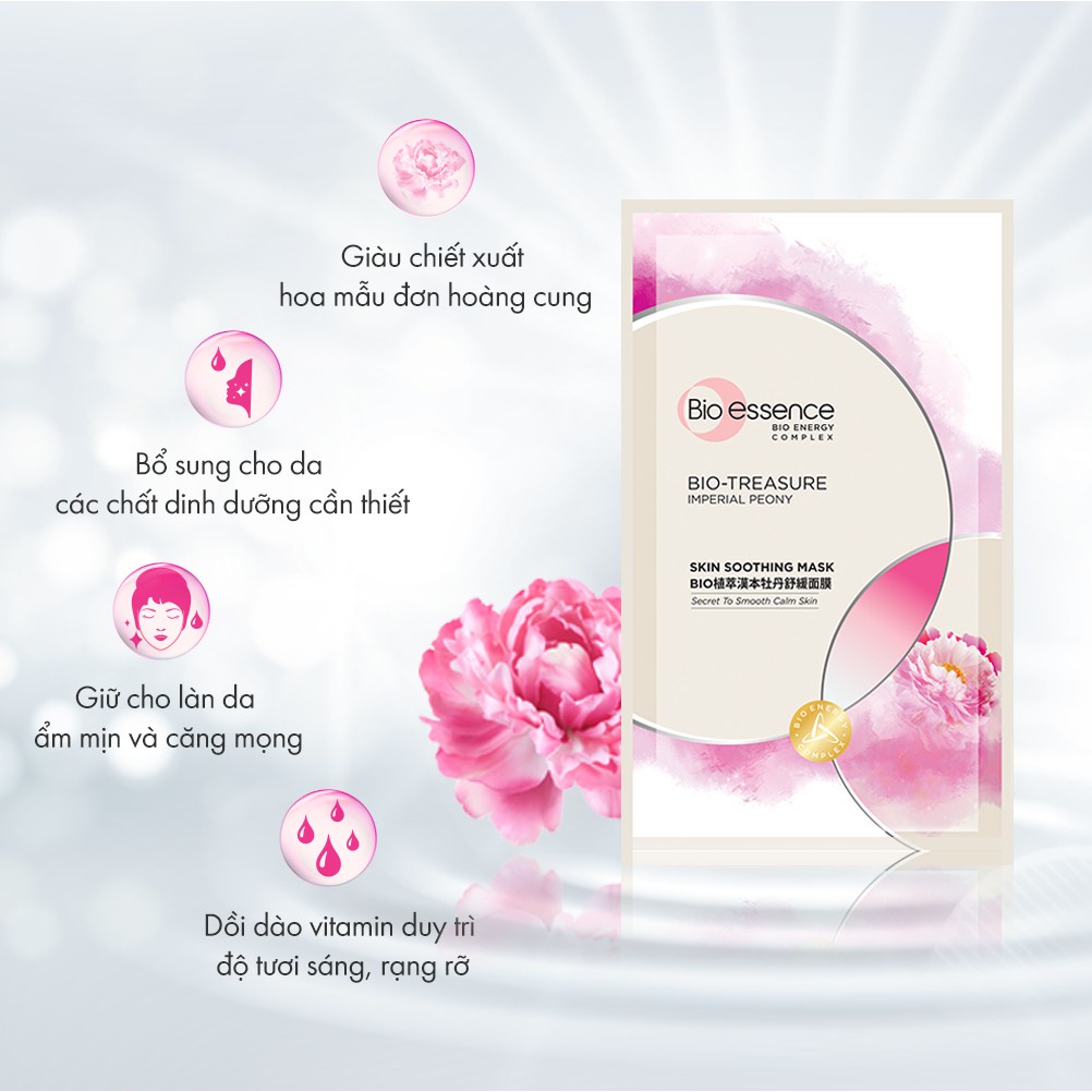 Combo 11 Mặt nạ dưỡng da tươi trẻ chiết xuất hoa mẫu đơn hoàng cung Bio-essence(11 miếng x 20ml)