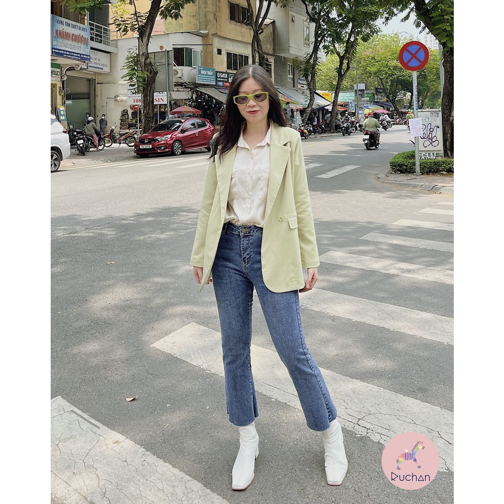 Quần jean nữ lưng cao RUCHAN kiểu ống loe suông dài đẹp tôn dáng thời trang cao cấp