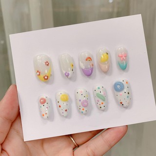 [DEAL SỐC] Nailbox hoạ tiết hoa cầu vồng, A256,  móng úp nhiều màu cực xinh 2021
