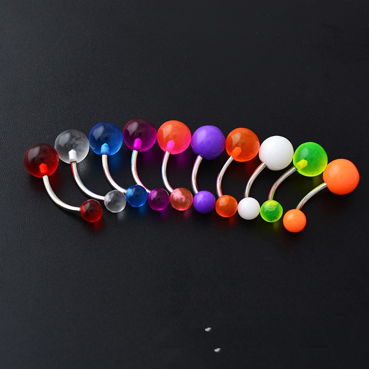 Khuyên rốn thân titan bi sác màu cá tính