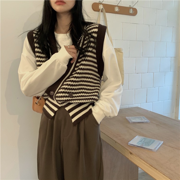 Áo Gile Len Kẻ Ngang Vạt Chéo Ulzzang - Titto Closet | BigBuy360 - bigbuy360.vn