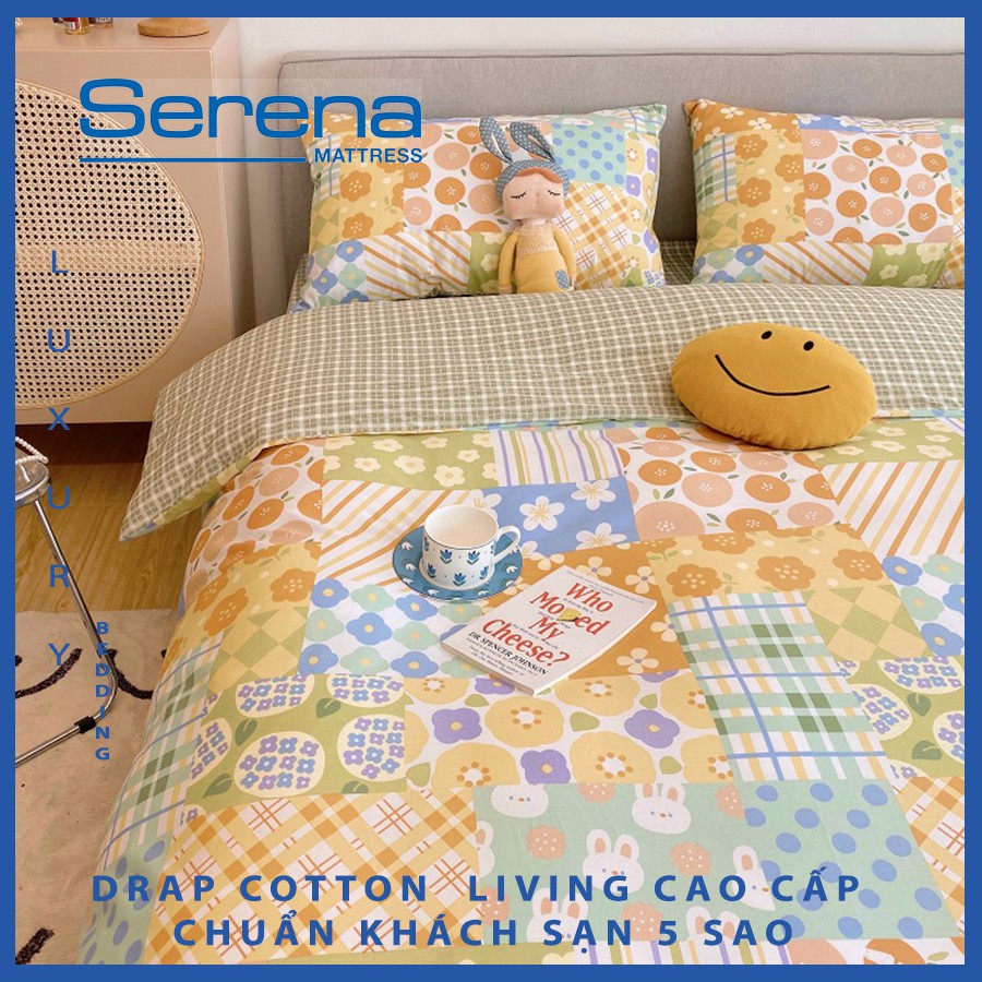 Bộ Chăn Ga Gối Đẹp Cotton Living SERENA Set 5 Món Bộ Chăn Drap Giường Trần Bông Hàn Quốc – Hệ Thống Nệm