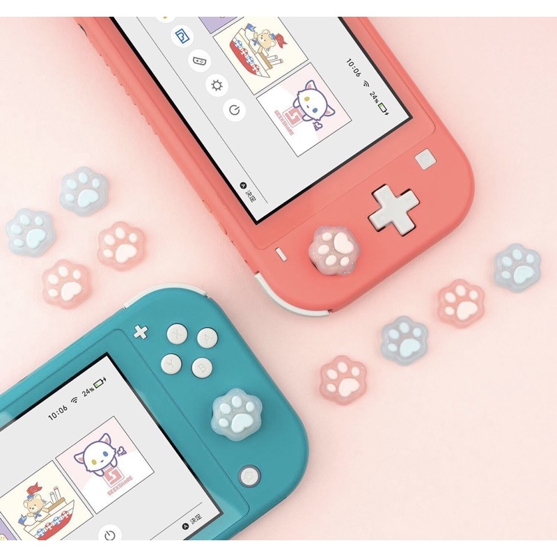 Bộ 4 núm bọc analog viền chân mèo cao cấp hãng Geekshare cho tay cầm Joy-Con - Nintendo Switch và Nintendo Switch Lite