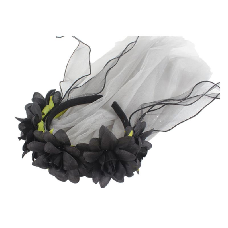 Băng Đô Cài Tóc Phối Lưới Ruy Băng Đính Hoa Nhân Tạo Phong Cách Anime Ngày Halloween