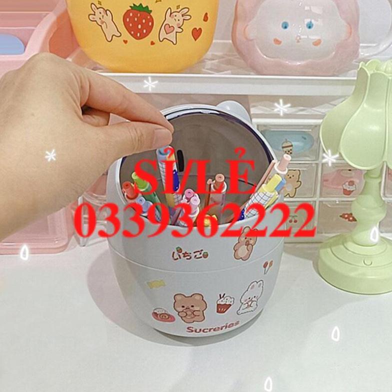 Hộp đựng bút/ rác để bàn có nắp mini hình gấu dễ thương MM  HAIANHSHOP