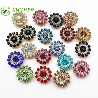 Bộ 10 nút kính đính đá pha lê nhân tạo họa tiết hoa bằng thép lấp lánh 14mm dùng trang trí quần áo