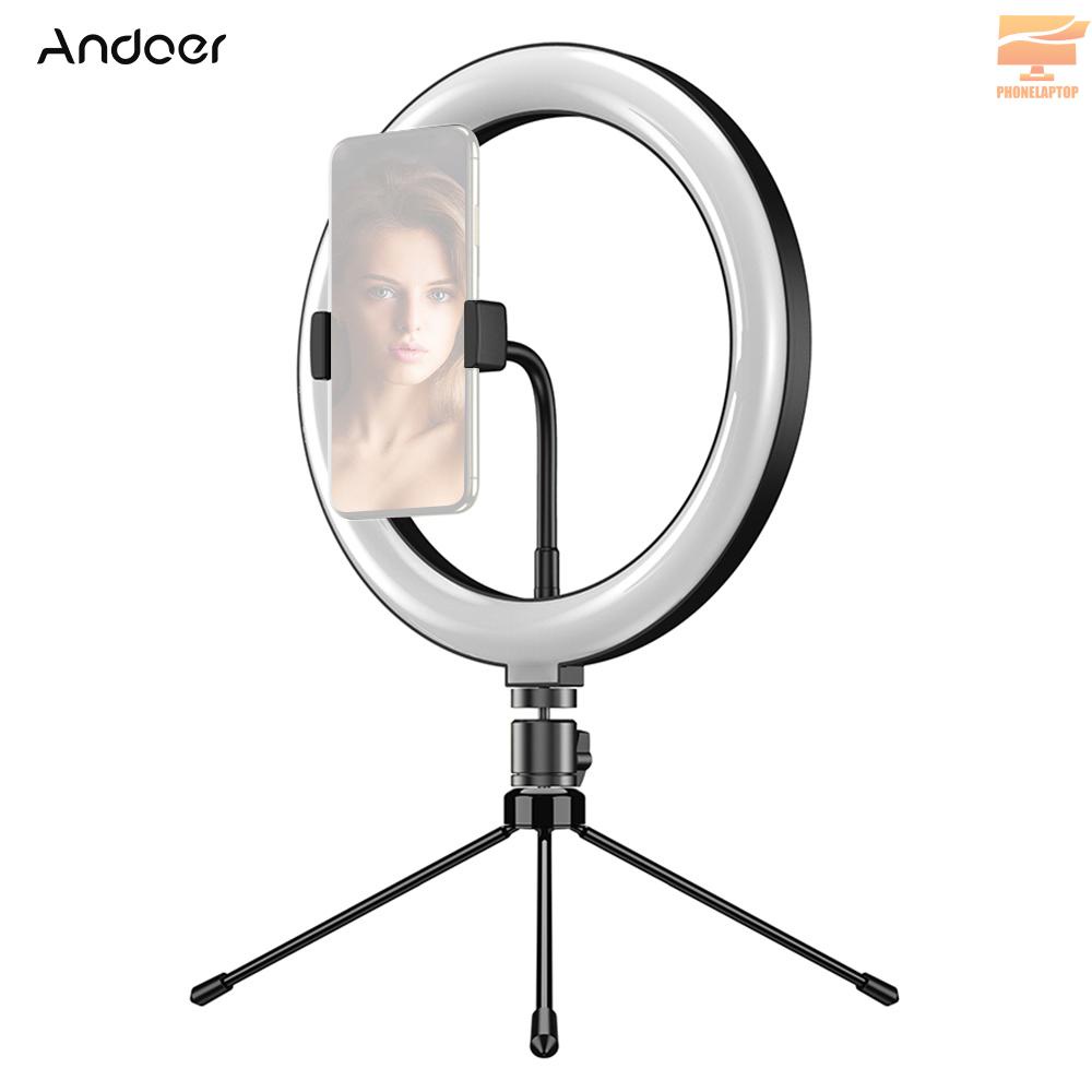 Andoer APL-FL10JJ13Y 10 Inch Dimmable LED Selfie Ring Video Light 3000K-6500K LED Circle Light CRI 96 with Tabletop Tripod 3 Light Modes for Vlogging/ Live Streaming