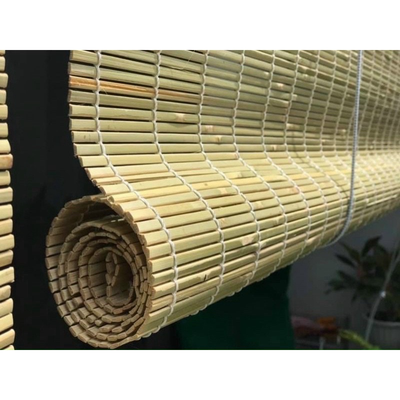 Rèm tre trúc cật xanh cắt theo yêu cầu có dây kéo ròng rọc