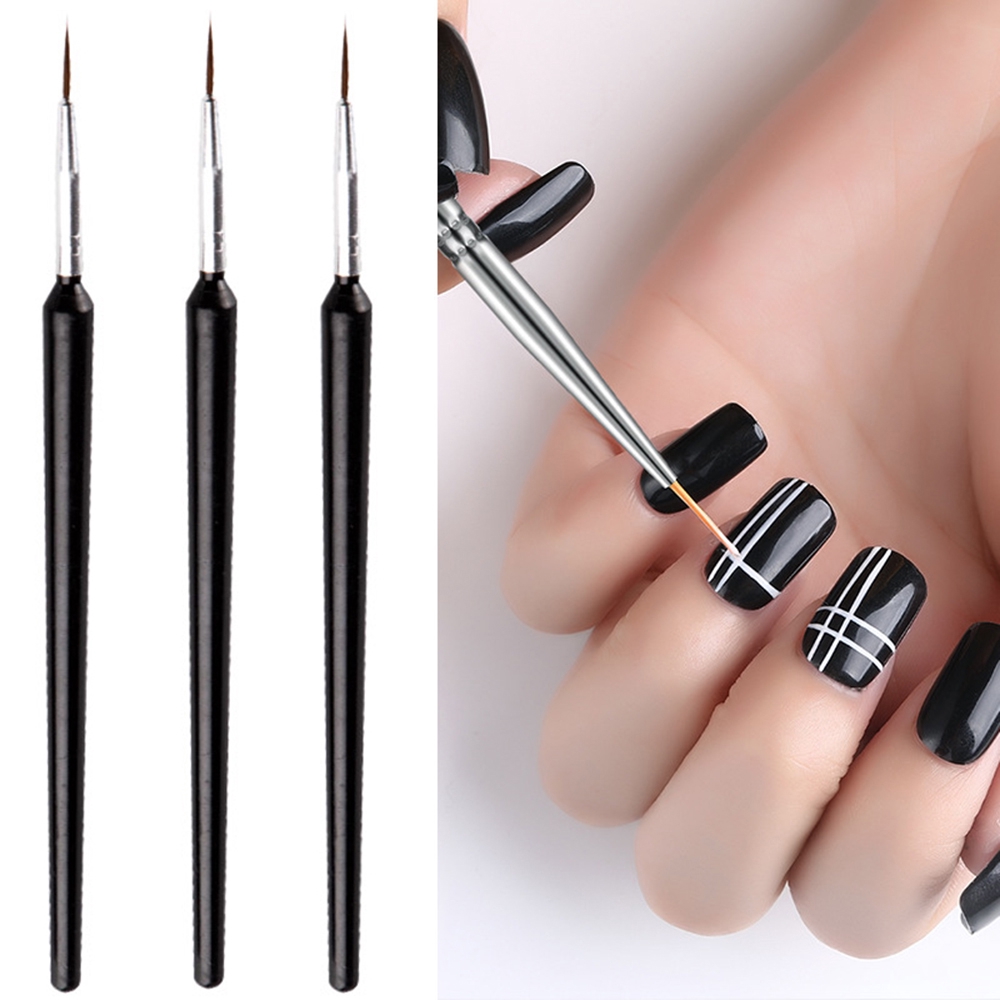 Set 3 cọ vẽ móng nghệ thuật màu trắng / đen
