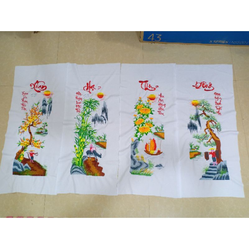 Tranh TỨ QUÝ thêu sẵn