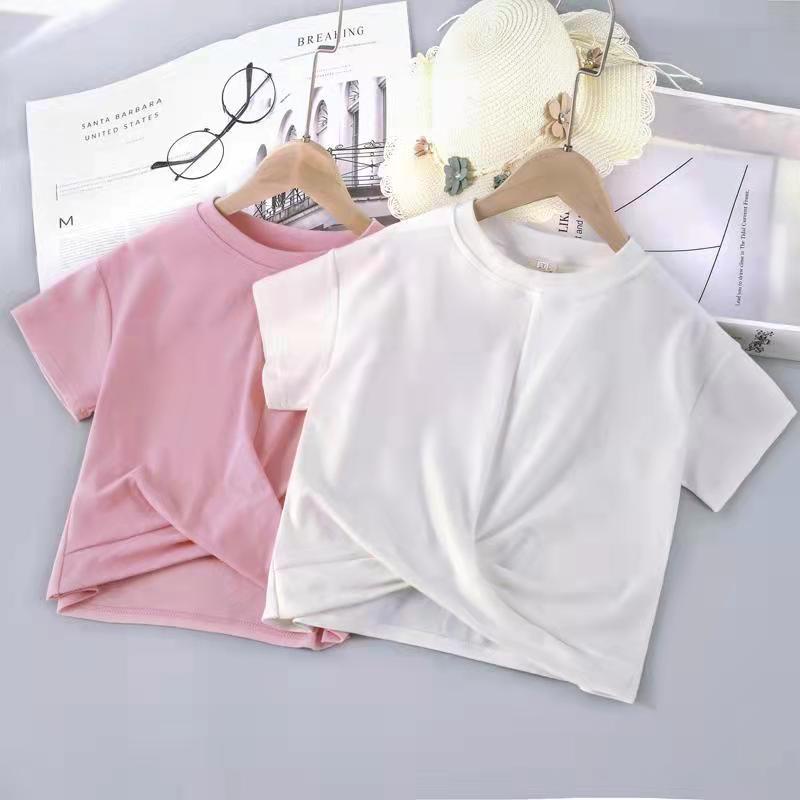 Bộ Áo Thun Tay Ngắn + Quần Short Lưng Cao Phong Cách Mùa Hè Mới Cho Bé Gái 9-10 Tuổi