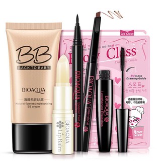 Combo Bộ trang điểm đầy đủ 6 món kèm bộ khuôn chân mày và son dưỡng