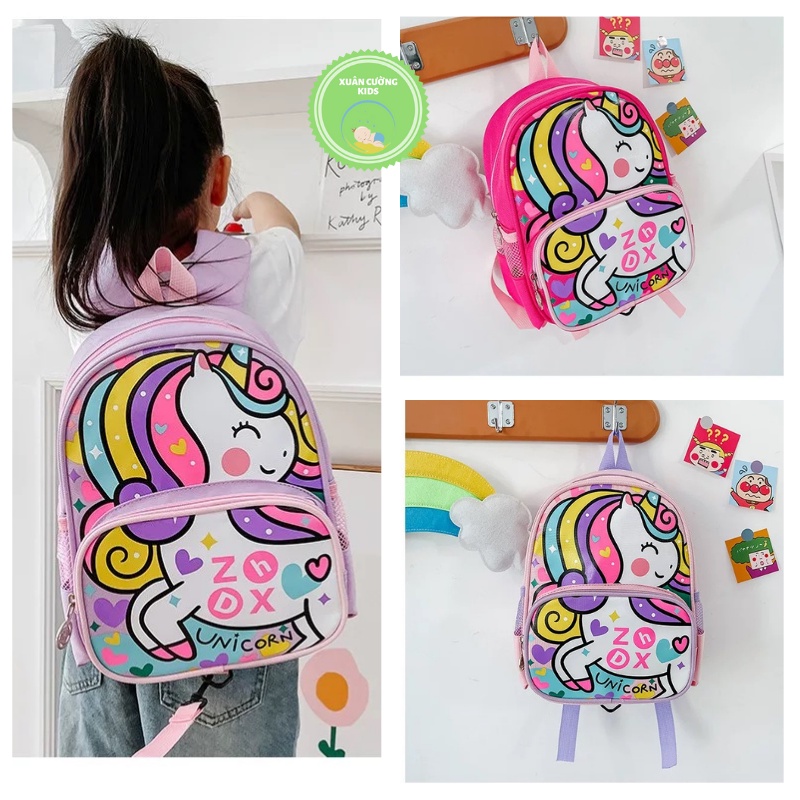 Balo bé gái, ba lô Unicorn xinh xắn cho bé đi học mẫu giáo mầm non chất liệu cao cấp Xuân Cường Kids - Hàng mới về