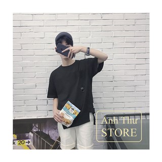 [KÈM HÌNH THẬT + FREE SHIP] ÁO THUN NAM OVERTEE TÚI PHỐI KHOEN XẺ TÀ VUÔNG ĐEN SIZE L<XL