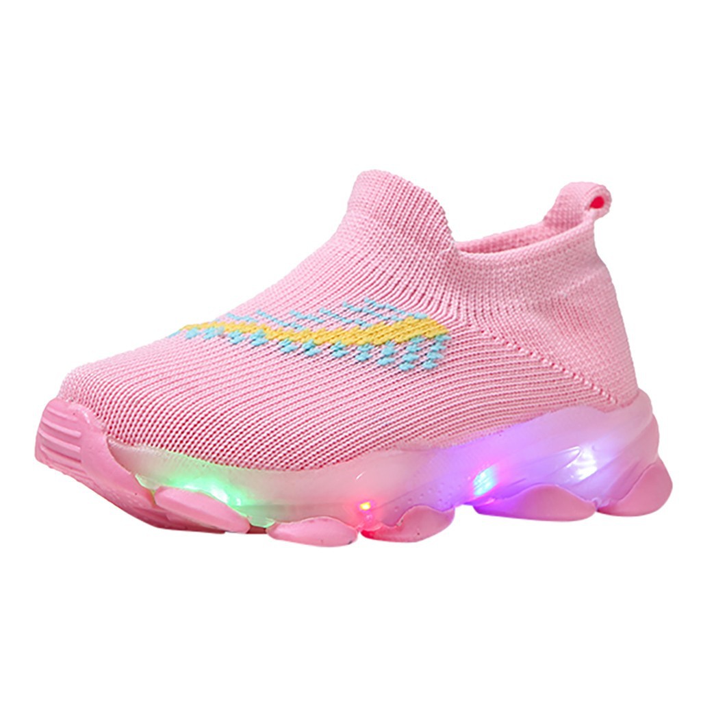 Children Baby Girls Boys Feather Mesh Led Luminous Socks Sport Run Sneakers Casu