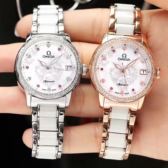 Omega ---Đồng hồ nữ bằng gốm thanh lịch, được trang bị bộ máy cơ Seiko NH35 của Nhật Bản (không làm lại, kích thước 35mm