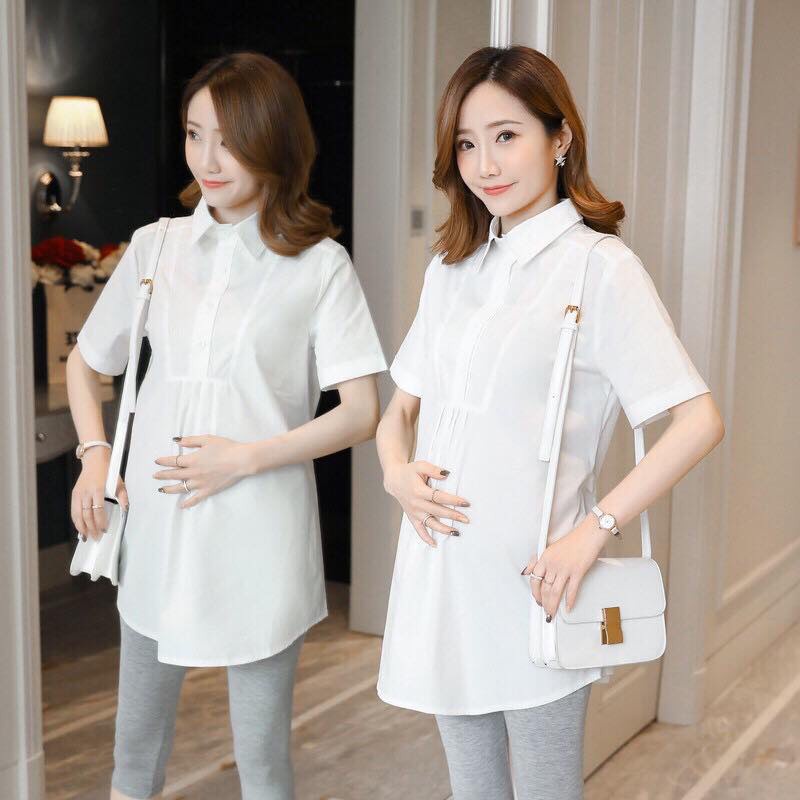Aó sơ mi bầu công sở trắng cộc tay A01 hàng đẹp