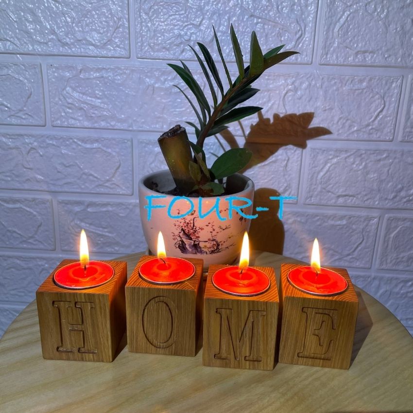 Chân Nến Bằng Gỗ Hình Vuông Theo Chữ Cái Trang Trí Phong Cách Bắc Âu Đẹp