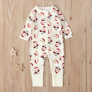 2020 new Newborn Infant Baby Boys Girls Cartoon Print Santa Claus Zipper Romper Jumpsuit aleasoon