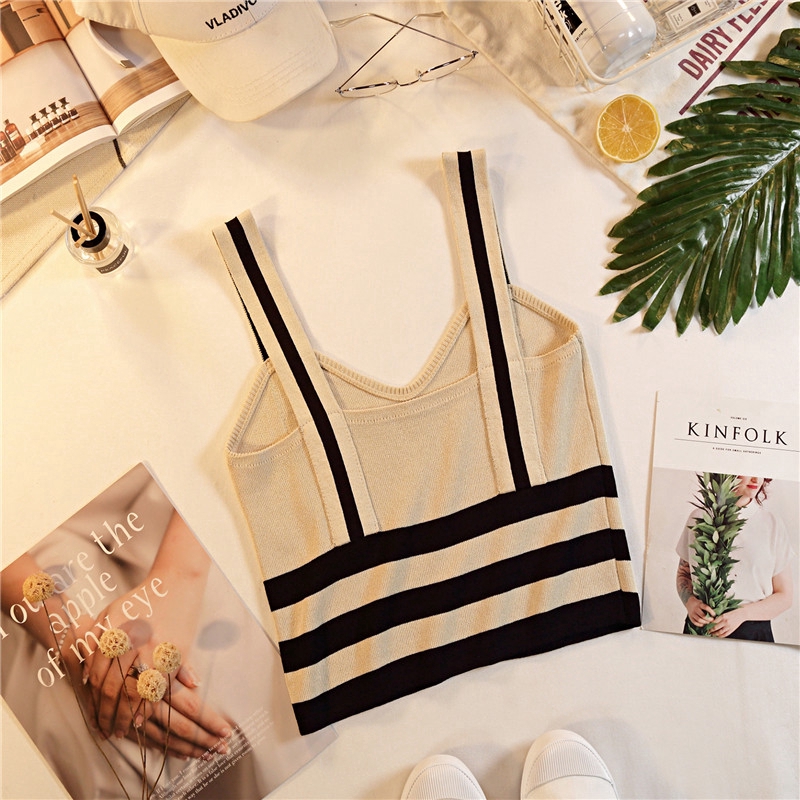 SUXI Áo Sát Nách Dệt Kim Phong Cách Hàn Quốc