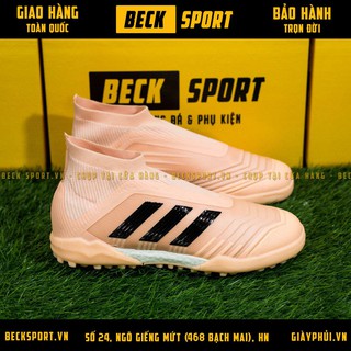 Giày Bóng Đá TQ Predator 18+ Hồng Cao Cổ Không Dây TF