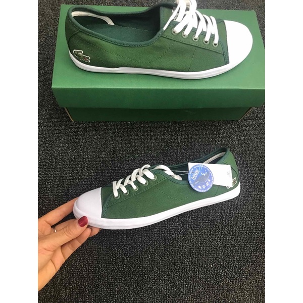 Giày thể thao nữ logo thương hiệu Lacoste cao cấp 1 màu đơn giản