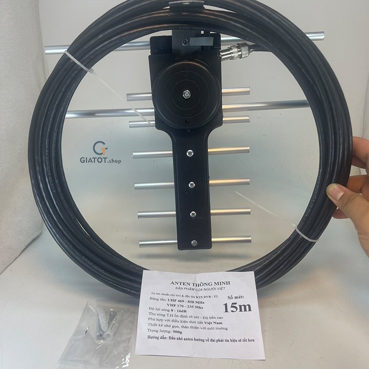 Combo Anten tivi thu sóng DVB -T2 kèm 15m dây cáp + Jack nối