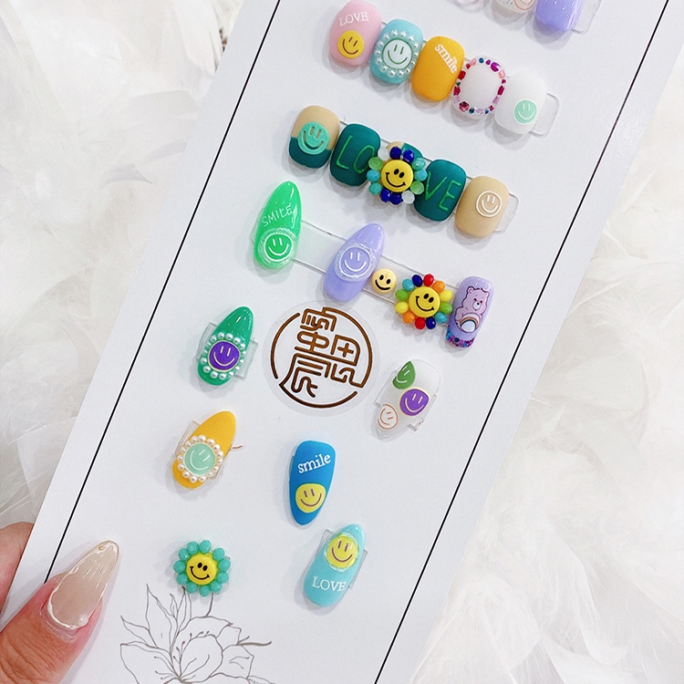 [Hàng mới về] Tờ miếng dán trang trí móng tay nghệ thuật decal hình mặt cười 3D hoạt hình đáng yêu thời trang mùa hè