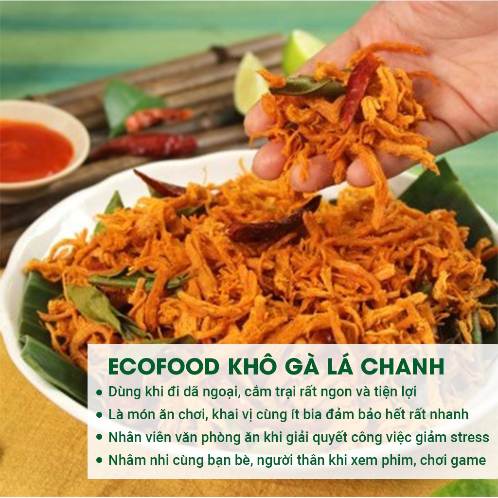 Gà khô lá chanh 300G Ecofood khô gà nhà làm cay ngon đồ ăn vặt an toàn vệ sinh thực phẩm | BigBuy360 - bigbuy360.vn
