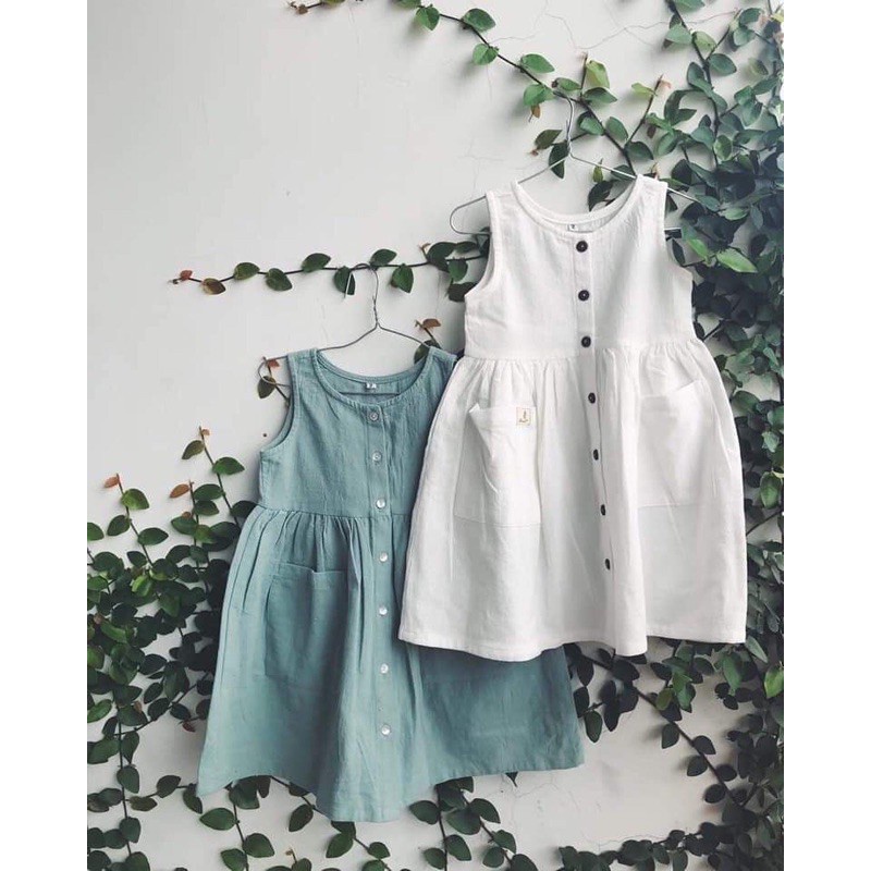 Đầm cho bé gái Linen siêu xinh túi trước 2 bên, váy bé gái 1 2 3 4 5 6 7 8 9 tuổi thời trang thiết kế trẻ em Chut Baby
