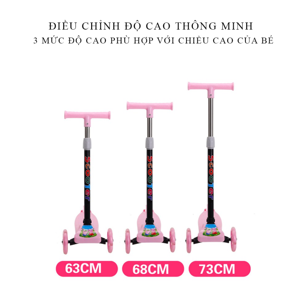 Xe trượt Scooter giành cho bé từ 2-8 tuổi, 3 bánh chịu được trọng tải 100kg, Bánh xe có đèn phát sáng