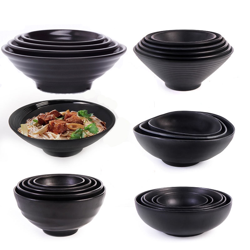 Tô Nhựa Melamine Viền Xoắn Màu Đen Nhám Cao Cấp Đủ Size