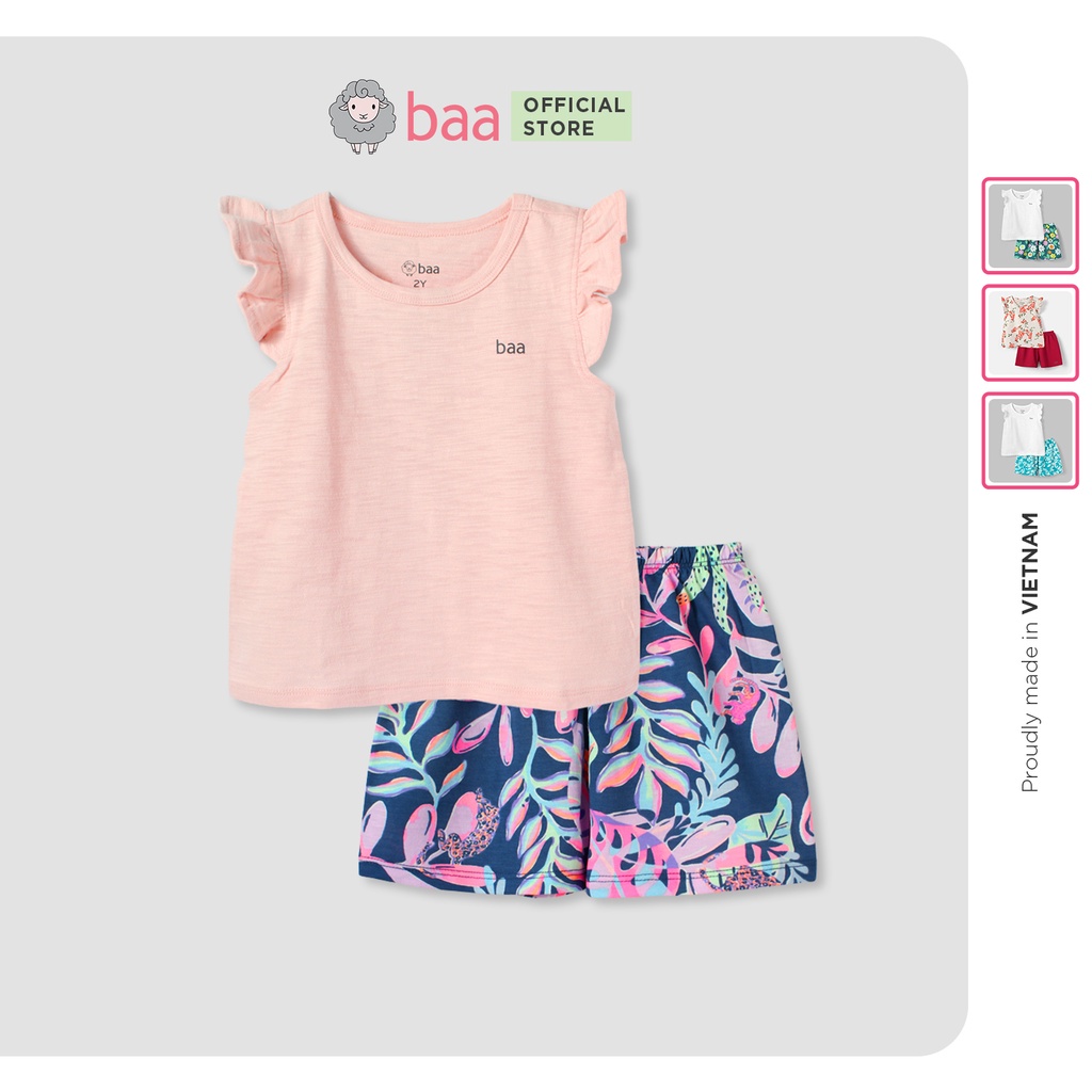 Đồ bộ bé gái BAA BABY cotton ngắn tay họa tiết - GT-DB04N-02