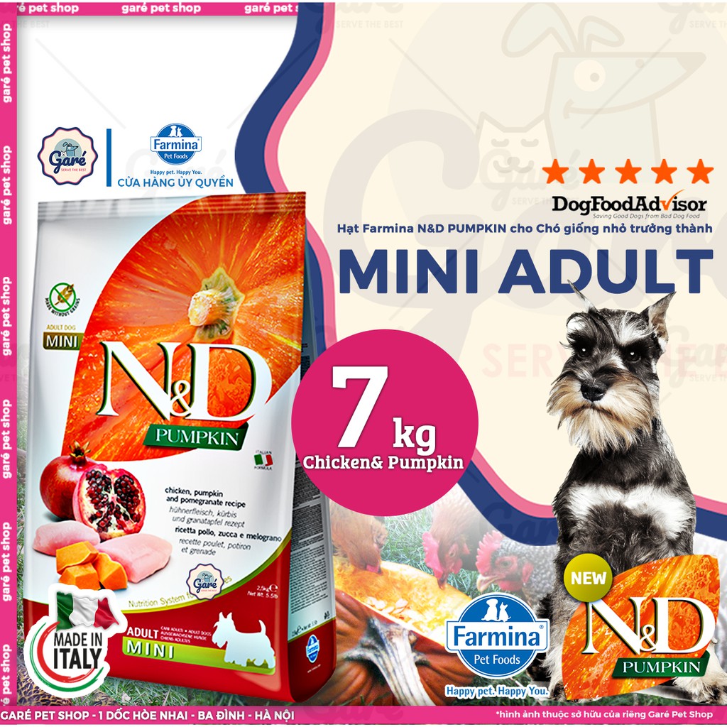 7kg - Hạt Farmina N&amp;D Dog dòng Pumpkin Grain Free Mini Adult dành cho Chó giống nhỏ trưởng thành không tinh bột