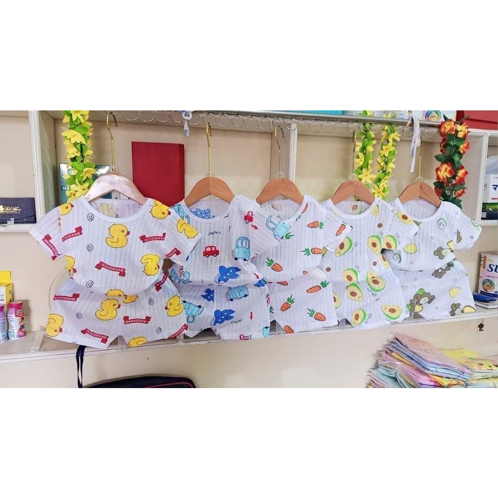 Bộ Cotton Giấy Cộc Tay Cài Vai Cho Bé Họa Tiết Dễ Thương Từ 5 – 15kg