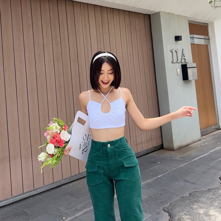 Áo croptop nữ hai dây TOPTIFY kiểu yếm cột cổ khoen ngực Rosalie Top AC46