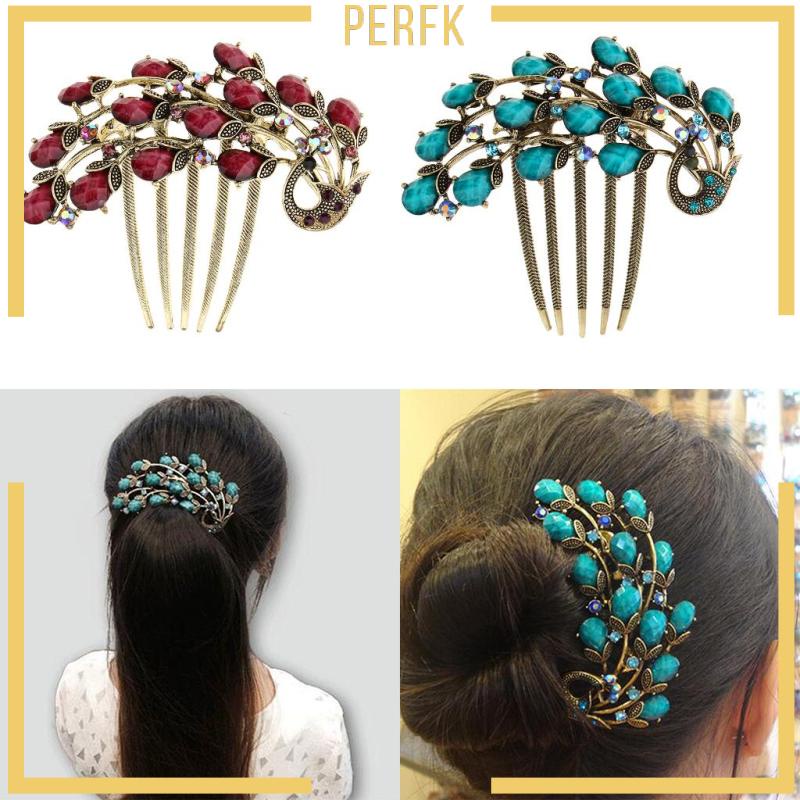Lược Cài Tóc Hình Con Công Đính Đá Nhân Tạo Thời Trang