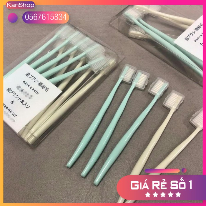 Bộ 10 Chiếc Bàn Chải Thương Hiệu Muji Xuất Nhật Siêu Mềm Mại, An Toàn Bảo Vệ Răng Miệng, Thân Thiện Môi Trường