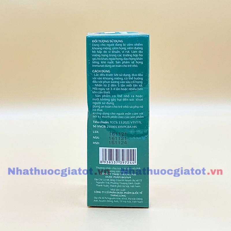 Xịt Họng Thảo Dược Xuyên Tâm Liên IMMUNAT BIGFAM Hỗ Trợ Giảm Đau Họng Ho Khàn Tiếng