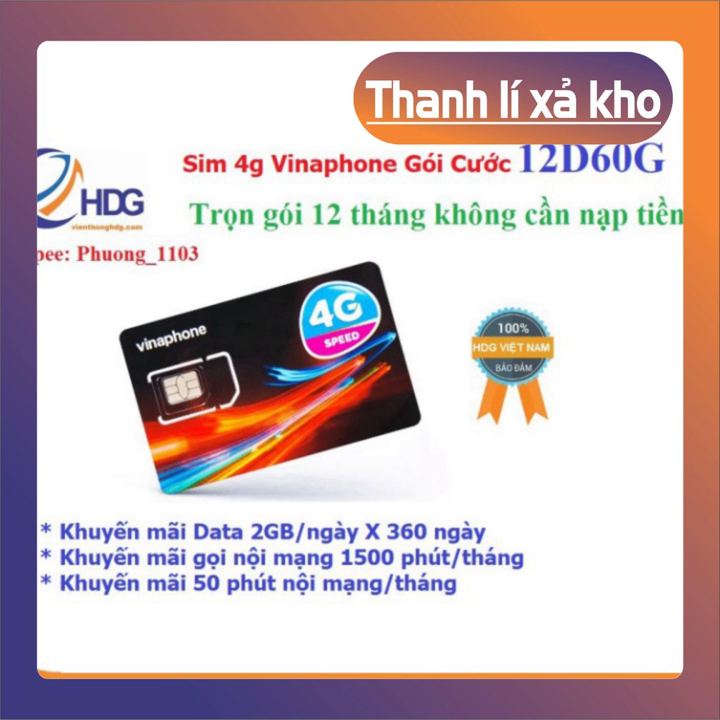 THANH LÝ XẢ KHO MIỄN PHÍ 1 NĂM – Sim 4g vinaphone gói cước Đỉnh 60 (60gb/tháng nghe gọi miễn phí) Có Video kèm test tốc 