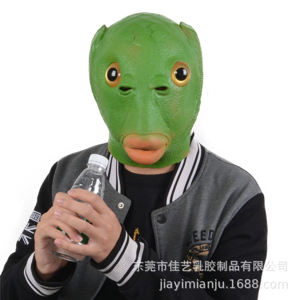 Mặt nạ hóa trang hình đầu cá xanh lá bằng silicon có mùi dầu dừa không hôi size người lớn(sẵn hàng)