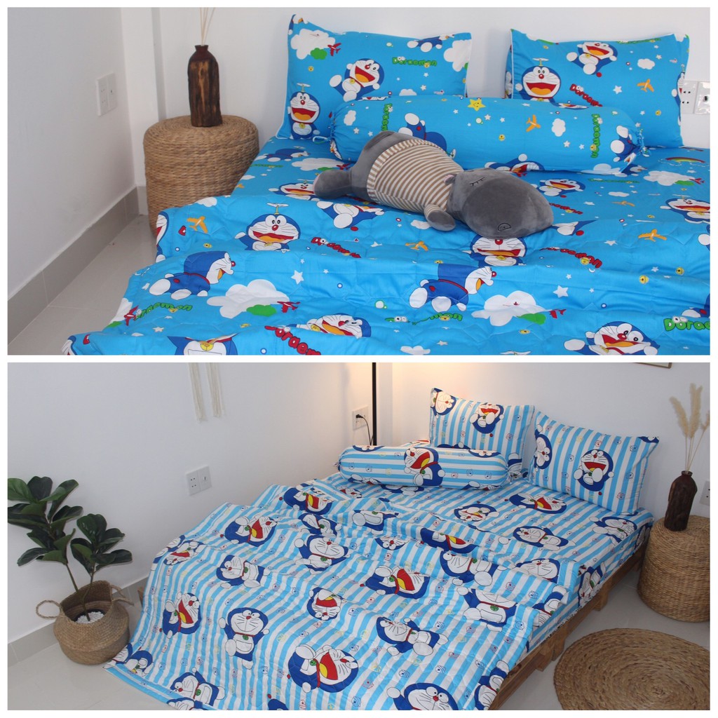 Bộ drap 4 món Cotton Thắng Lợi- Mẫu Doremon ( nệm dưới 15cm)
