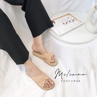Dép Đế Cói Quai Chéo Da Lộn T25